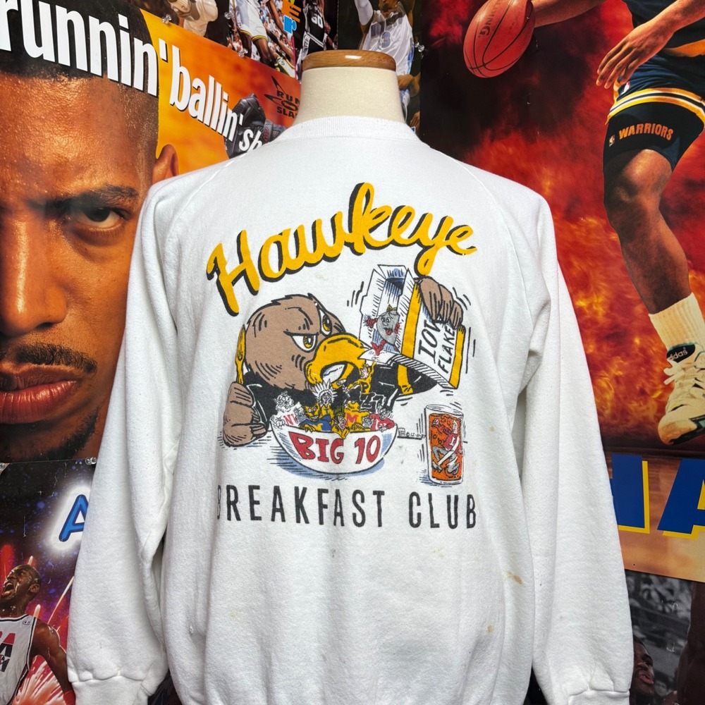 Vintage 80s Iowa Hawkeyes Big 10 Football Breakfast Club Sweatshirt White Sz XL
